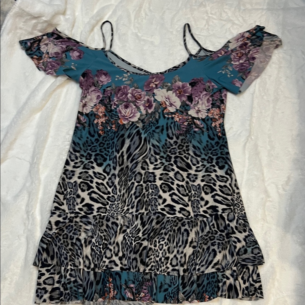 VENUS Teal and Purple Floral Leopard Mini Dress - Picture 7 of 7